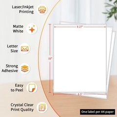Printable Sticker Paper – 100 Sheets 8.5 x 11 Full Sheet Labels, Matte Self A…