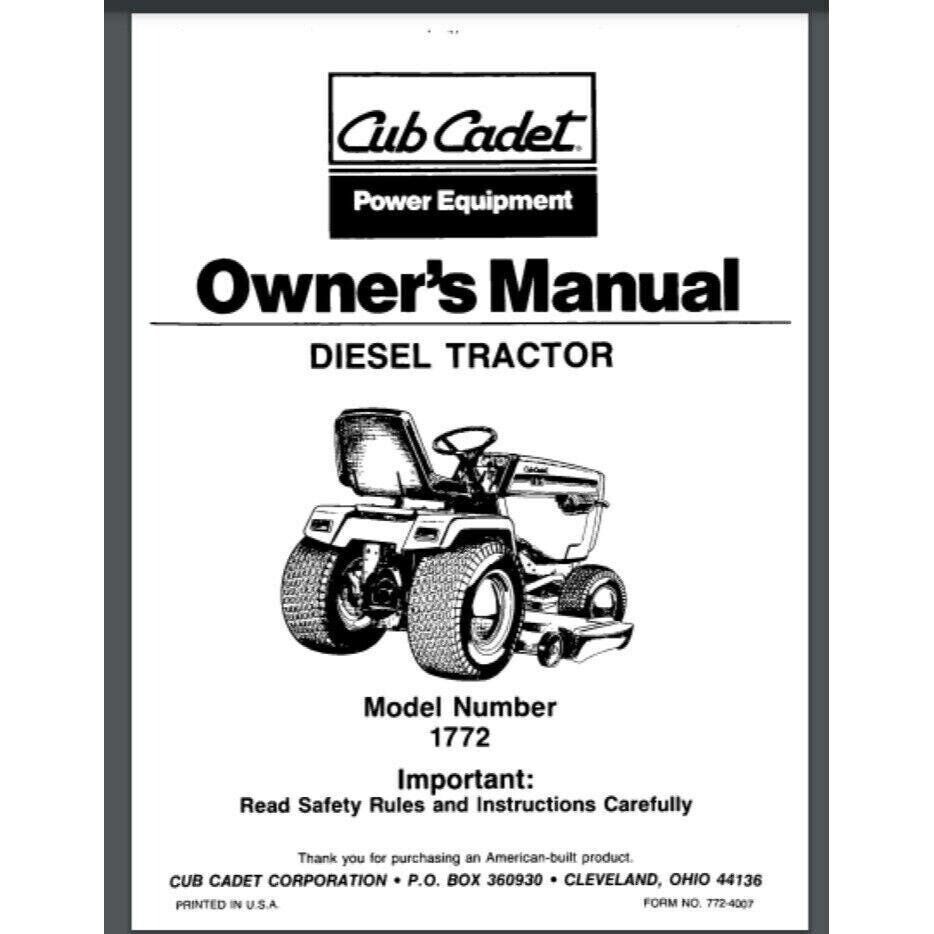 Cub Cadet 1772 TRACTOR Owner Manual 40 pages comb bound gloss cover