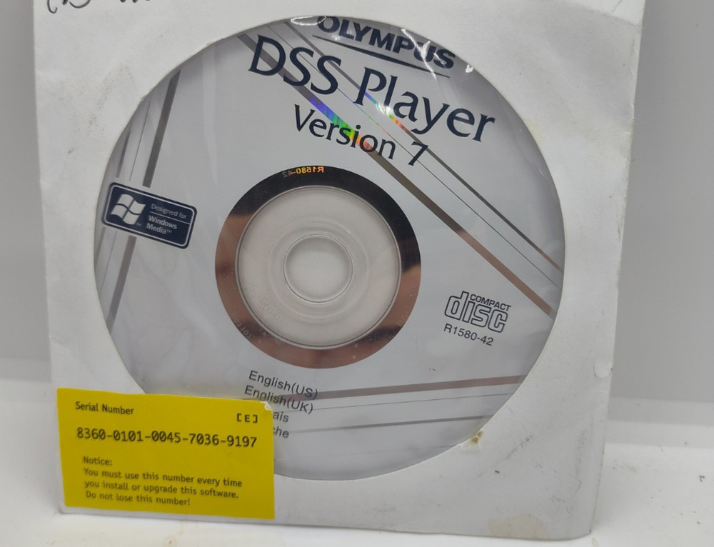 Olympus DSS Player version 7 disc R1580-30 2007, USED, *AS IS