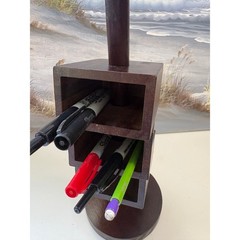 Vintage Modern Rotating Wood Desk Organizer 3 Tier Swivel Pen Holder Espresso