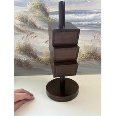 Vintage Modern Rotating Wood Desk Organizer 3 Tier Swivel Pen Holder Espresso