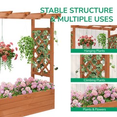 LEADZM Fir With Arched Lattice Raised Garden Bed Wooden Planting Frame Teak