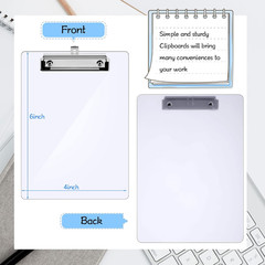 Mini Clipboard 20 Pack Clear Plastic Low Profile 4×6 Inch Small Notepad Writing