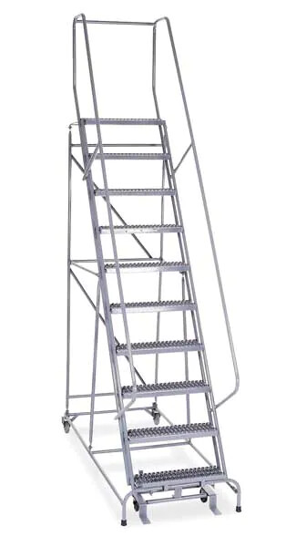 NEW! Cotterman 130 in H Steel Rolling Ladder, 10 Step Serrated, 450lb Load Cap!!