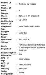 EZM114225, 225A, 4 sockets, 120/240 VAC, no bypass, ringed, 800A Al busbar