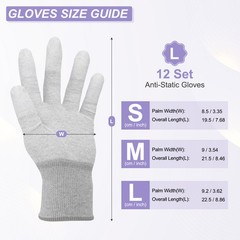 12 Set ESD Anti-Static Gloves Carbon Fiber Protective Glove Large Size Gray