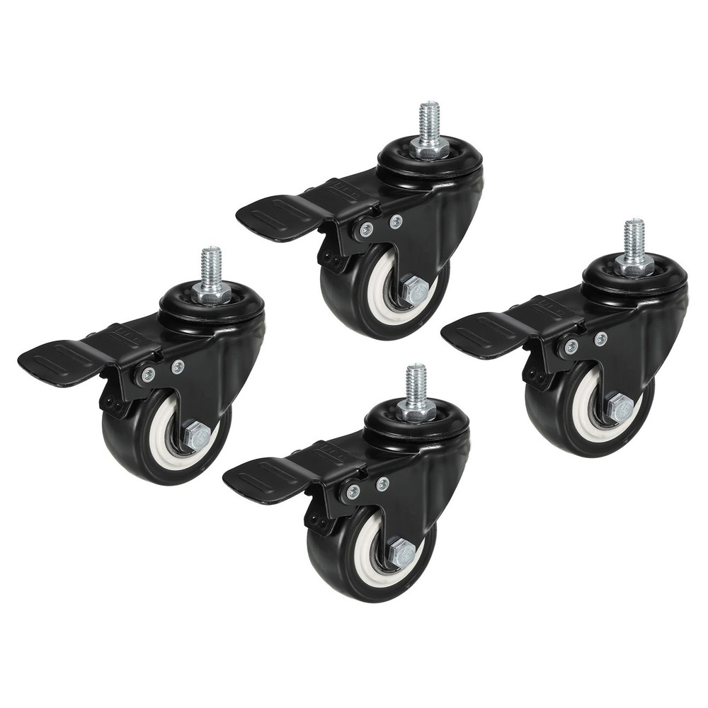 4pcs 2″ Swivel Threaded Stem Casters M8x15mm Caster Wheel with Brake 110lbs Load