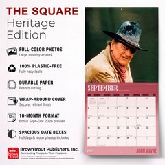 John Wayne OFFICIAL | 2027 12×24″ (Hanging) Wall Calendar | Foil Stamped Cover