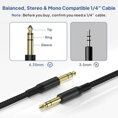 1/4 Inch TRS Instrument Cable 3.3ft 2Pack,Straight 6.35mm Male Jack Stereo Au…
