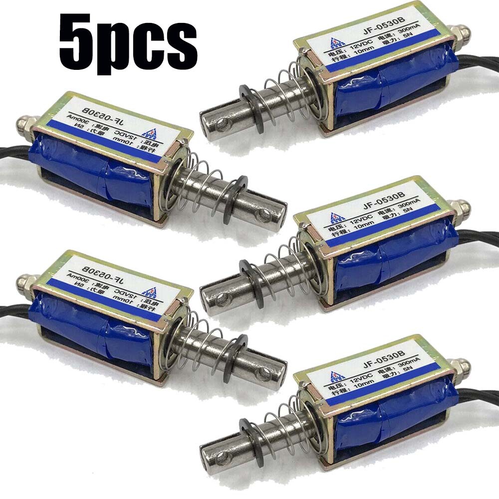 Micro DC Solenoid Valve Electromagnet DC 12V Spring Push-Pull Through Type 5pcs