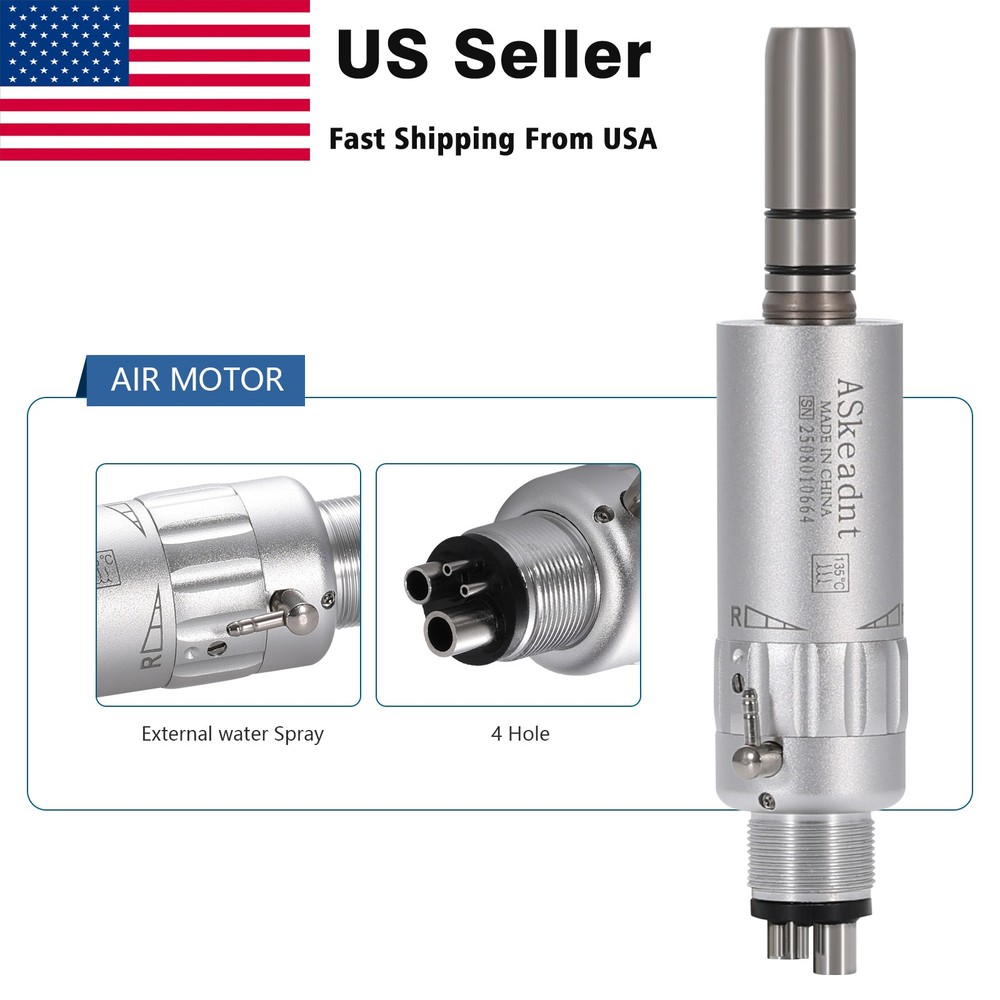 ASkeadnt Dental E-type 4 Hole Air Motor Handpiece Low Speed External Water Spray