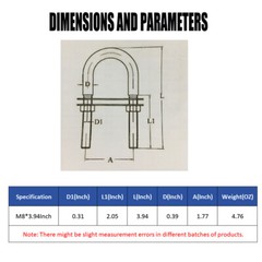 M8 Stainless Steel Square U Bolt Clamp Square Tube Clamps with Nut and Plate