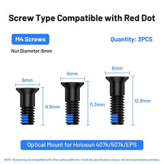 9Pcs Red Dot Screw Kit M4 Screws Diameter 6mm Includes 9.8mm/11.3mm/12.8mm fo…