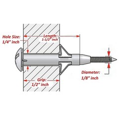 12 Pcs Heavy Duty #6 – 1-1/2″ inch Hollow Wall Anchors for 1/2″ Drywall Board