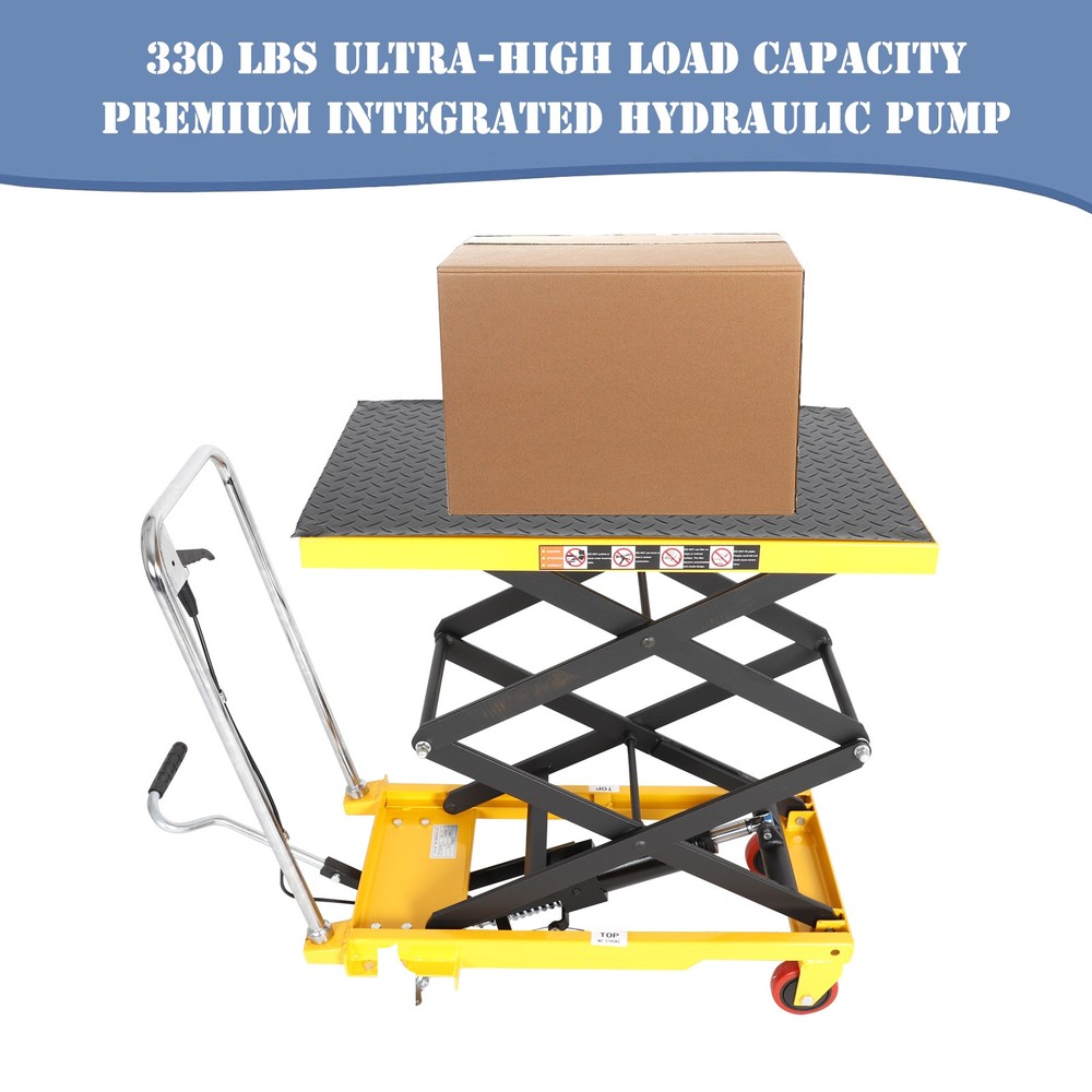 330 lbs Hydraulic Lift Table Cart Manual Double Scissor Lift Table 50″