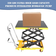 330 lbs Hydraulic Lift Table Cart Manual Double Scissor Lift Table 50″