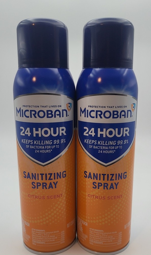 Microban Citrus Scent 24 Hr Disinfectant Sanitizing Aerosol Spray – 15oz New 2PK