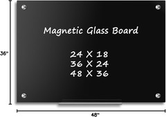 Magnetic Large Black Dry Erase Board, 48″ x 36″ | Black Glass Board Frameless Wa