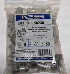 Neer TC-501 EMT Zinc Set Screw Connector 1/2″ Conduit Concrete Tight 50-Pack