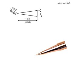 Hakko T15-BLL Soldering Tip, Long Conical, R0.2 mm x 15 mm, T15 Series