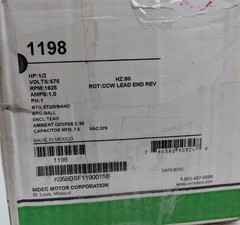 US MOTORS NIDEC K55ZZDSF-1190 1/2HP Motor 1198 1625RPM 1-Speed 575V 5.6″ NEW
