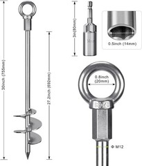 30” Ground Anchors Screw in Heavy Duty 12Mm Solid Steel, 3″ Spiral Blade with S