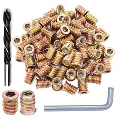 100 Threaded Inserts for Wood 1/4-20X25MM Screw in Nut Fastener Connector, NEW