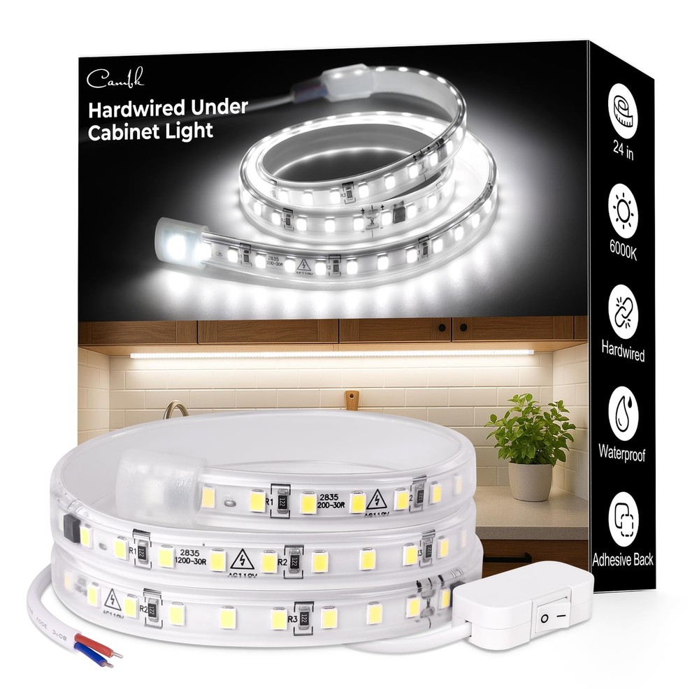 cambk Hardwired Under Cabinet Lighting for Kitchen,24inch120V 24in, White
