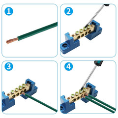5 PCS Brass Wire Screw Terminal 4 Positions Terminal Bus Bar Blue Grounding