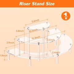 Dooiclear 3 Tier Acrylic Display Risers, Half Moon Cupcake Stand, Clear Perfu…