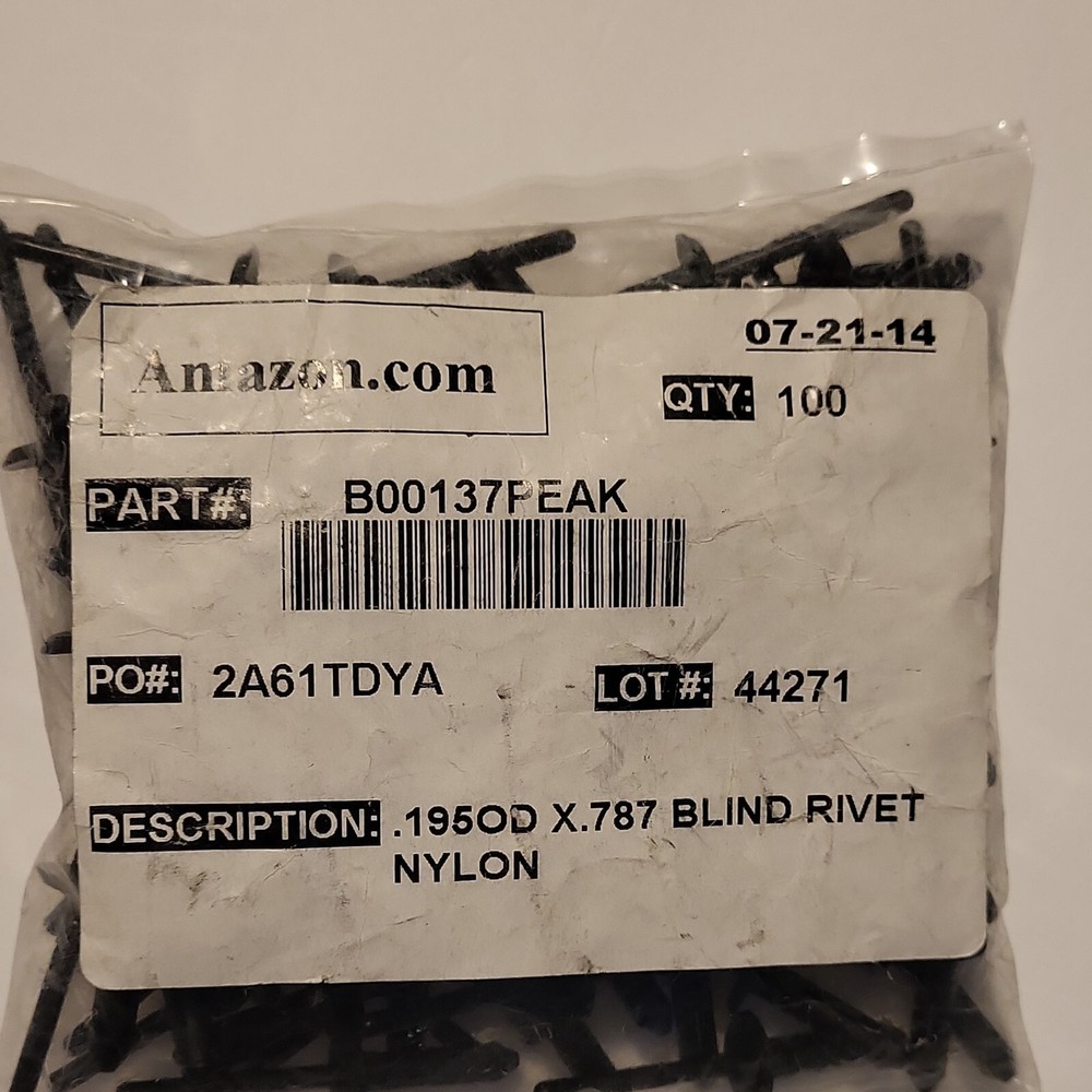 Nylon 6/6 Blind Rivet 0.195″ OD, 0.787″ Length (Pack of 100)