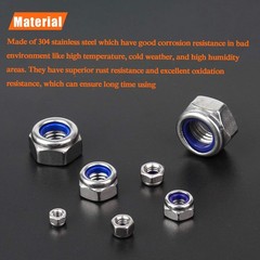 10 Pieces M12 x 1.75mm Nylon Insert Hex Lock Nuts, 304 Stainless Steel (18-8)…