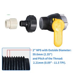 1/2X 275 330 Gallon IBC Tote Water Tank Adapter 2″NPS Fine Thread x 3/4″ BSP/NPT