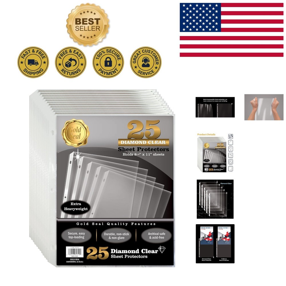 Archival Safe 25 Pack Heavyweight Clear Sheet Protectors – 4 mil, 3-Hole Punched