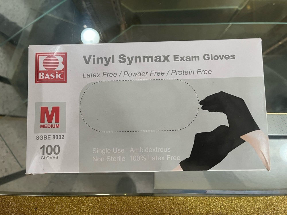 BASIC VINYL SYNMAX EXAM GLOVES 100 PCS BLACK MEDIUM