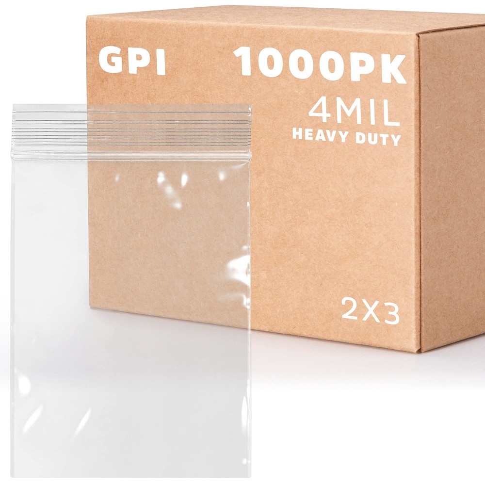 CLEAR PLASTIC REUSABLE ZIP BAGS – Bulk GPI Case of 1000, 2 x 3 4mil Thick Heavy