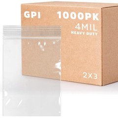 CLEAR PLASTIC REUSABLE ZIP BAGS – Bulk GPI Case of 1000, 2 x 3 4mil Thick Heavy