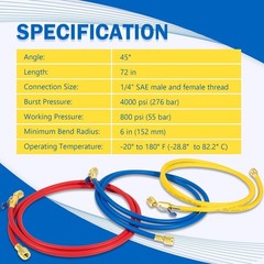 29986 Plus II 1/4″ Hose &Compact Ball Valve End Refrigerant Charging Hose 72″