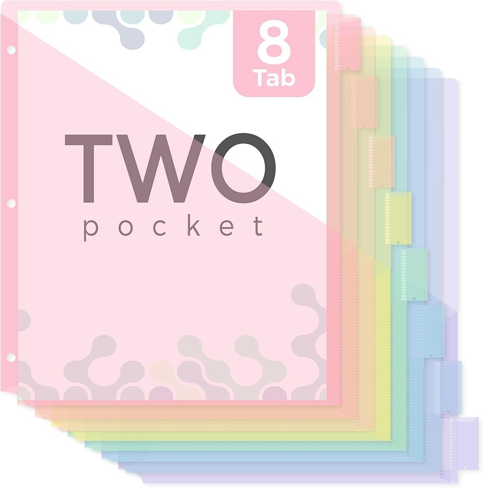 Pastel Binder Dividers with Tabs and Pockets – Soft Plastic Dividers for 3 Ring