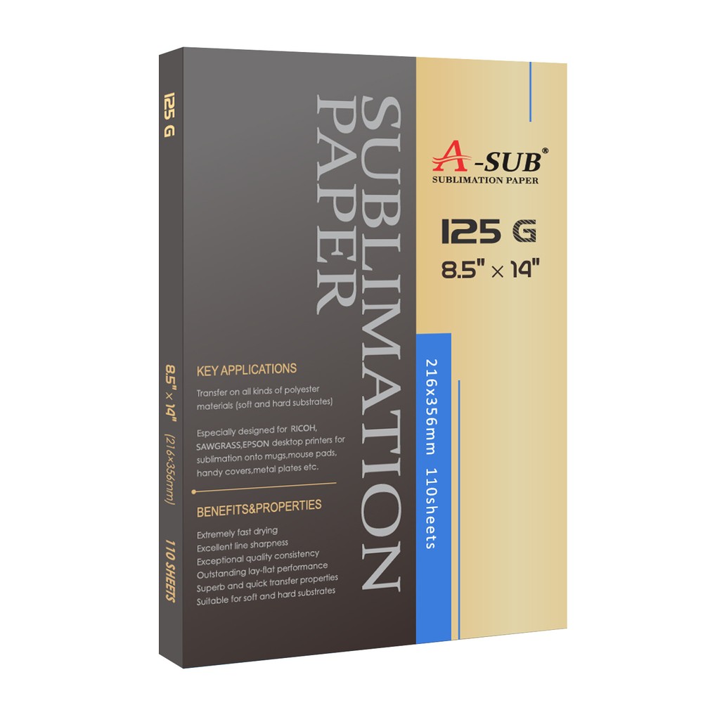 A-SUB Sublimation Paper 8.5×14 125g 110 Sheets for Inkjet Printer Heat Transfer