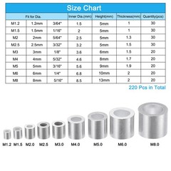 220pcs Aluminum Crimping Wire Rope Stop Sleeve 9 Size 3/64″-5/16″ Round Ferrule