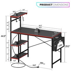 44″ Gaming Desk with LED Lights Computer Desk with 4 Tier Storage Shelves & Hook