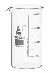 Beaker, 400ml – Tall Form – White Graduations – Borosilicate Glass – Eisco Labs
