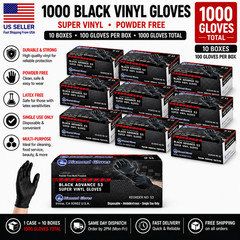 Premium Heavy Duty Nitrile Black Vinyl Gloves 5 Mil Powder-Free Case of 1000 New