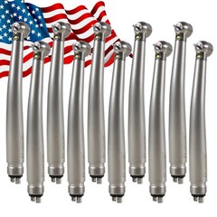 10* Dental LED Handpiece Push Button 3 Way High Fast Speed Handpiece 4 Holes FDA