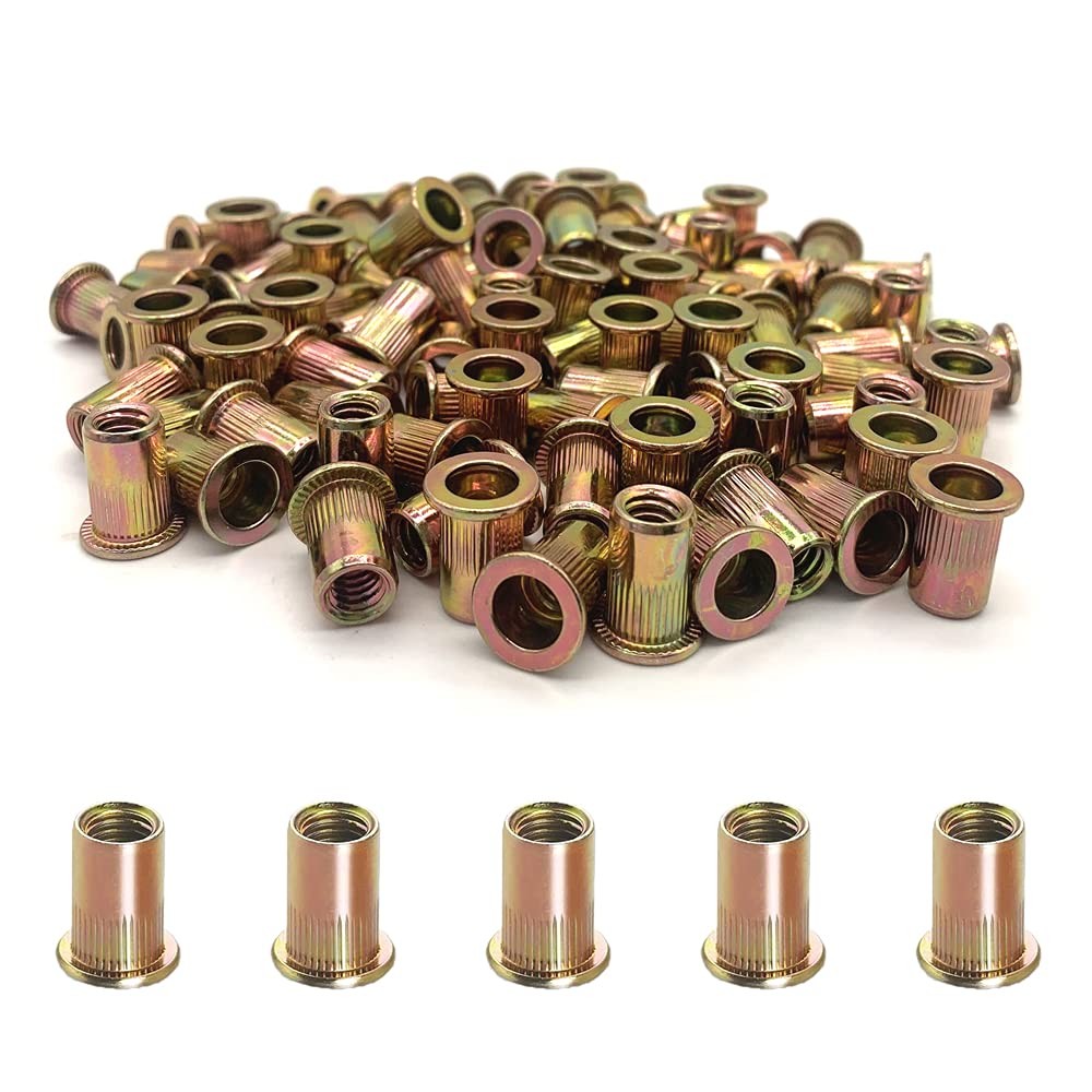 100pc 1/420 Rivet Nuts Carbon Steel Flat Head Threaded Inserts For Metal UNC