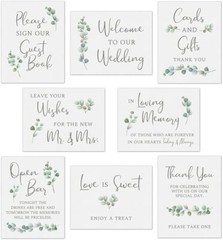 Eucalyptus Designed Wedding Signs (Double Sided) (4 or 8 Pack)