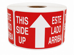 Spanish Labels – This Side Up 2×3 Glass Fragile Stickers 500 Each, 1-40 Rolls