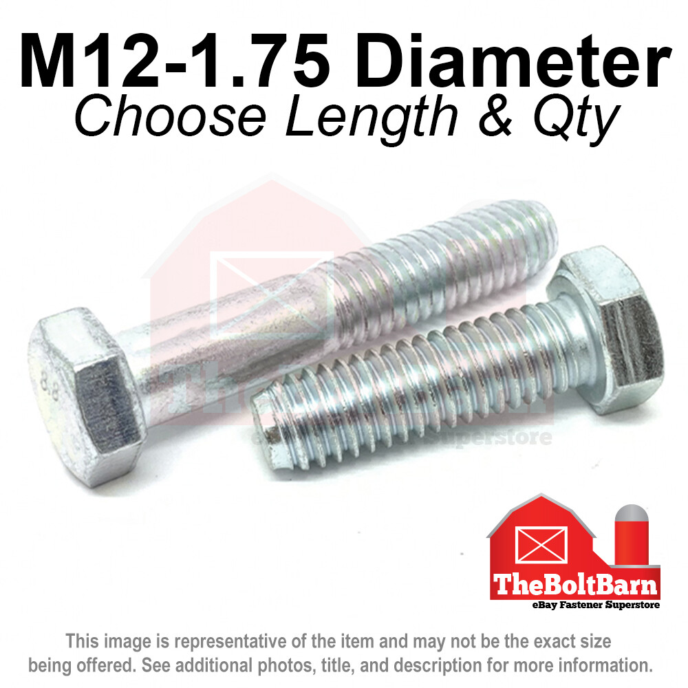 M12-1.75 Class 8.8 Hex Cap Screw Bolt COARSE Thread USS Zinc (Pick Length & Qty)