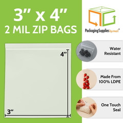 PSBM 10000 Count 2 Mil 3 Inch X 4 Inch, Reclosable Poly Bags, Clear Zip Plastic